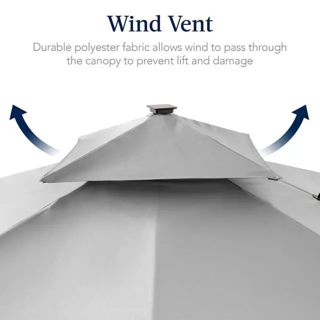 Alt view image 7 of 7 - 12x12ft LED Cantilever Patio Umbrella w/Base Included & 360° Rotation, Large Solar Offset Hanging Outdoor Sun Shade for Deck, Backyard Table w/Stand & Lights Fog Gray