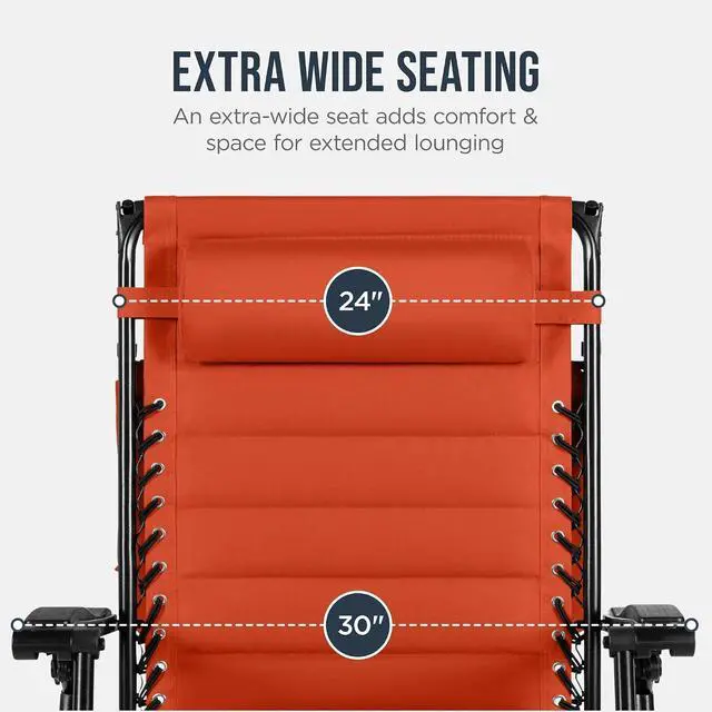 Alt view image 5 of 7 - Oversized Padded Zero Gravity Chair w/Canopy Headrest Cup Holder Side Tray, Folding Outdoor Patio Recliner Lounger - Burnt Orange