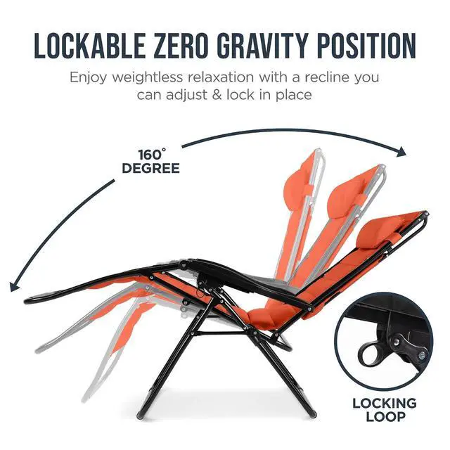 Alt view image 7 of 7 - Oversized Padded Zero Gravity Chair w/Canopy Headrest Cup Holder Side Tray, Folding Outdoor Patio Recliner Lounger - Burnt Orange