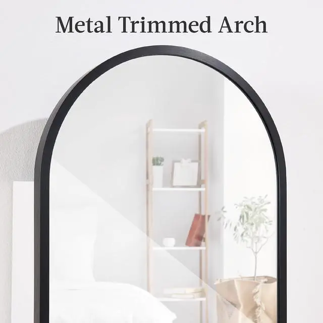 Alt view image 3 of 7 - Arch Mirror Jewelry Cabinet, Jewelry Storage Organizer, Armoire, Lockable Wall or Door Mountable, Full-Length Mirror - Black