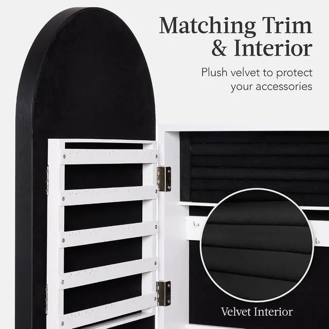 Alt view image 4 of 7 - Arch Mirror Jewelry Cabinet, Jewelry Storage Organizer, Armoire, Lockable Wall or Door Mountable, Full-Length Mirror - Black
