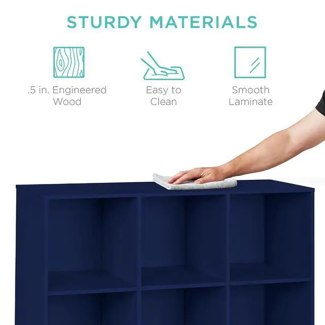 Alt view image 6 of 7 - Best Choice Products Kids Bookcase 9-Cube Storage Organizer, 11in Shelf Opening, Bookshelf, Toy Storage, Customizable w/ 3 Removable Back Panels Navy