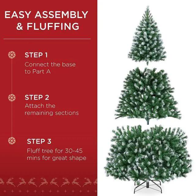 Alt view image 5 of 7 - Artificial Frosted Christmas Tree, 6ft Premium Unlit Realistic Spruce Holiday Décor w/Dense Branches, Metal Base - Green Spruce