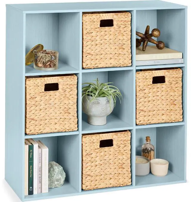 Main image of Best Choice Products Kids Bookcase 9-Cube Storage Organizer, 13.5in Shelf Opening, Bookshelf, Toy Storage, Customizable w/ 3 Removable Back Panels Light Blue