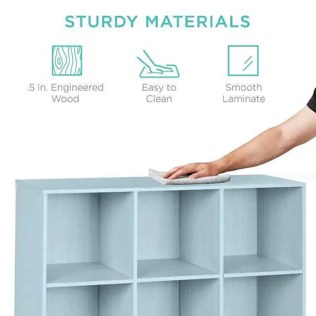 Alt view image 6 of 7 - Best Choice Products Kids Bookcase 9-Cube Storage Organizer, 13.5in Shelf Opening, Bookshelf, Toy Storage, Customizable w/ 3 Removable Back Panels Light Blue