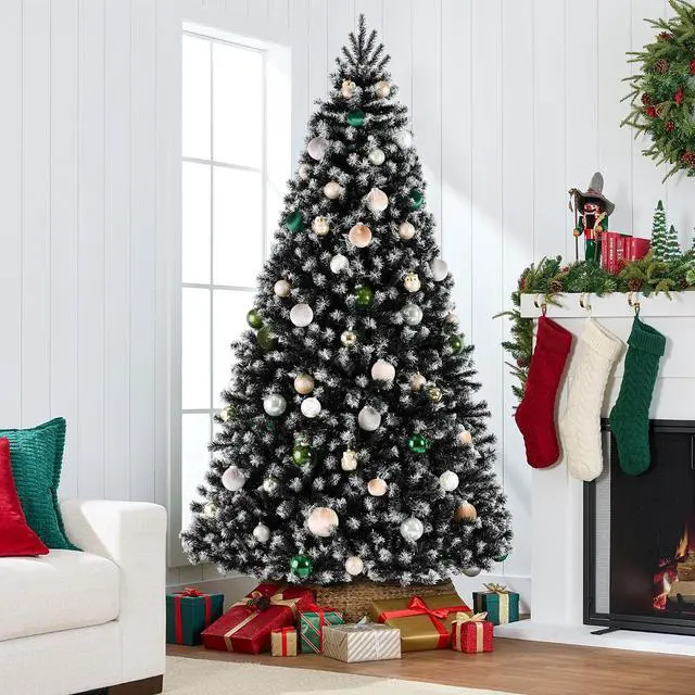 Alt view image 3 of 7 - Artificial Frosted Christmas Tree, 6ft Premium Unlit Realistic Spruce Holiday Décor w/Dense Branches, Metal Base - Black Spruce