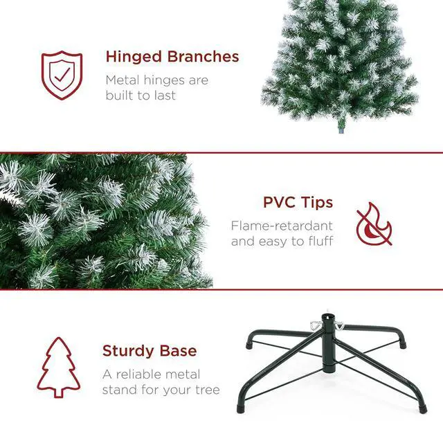Alt view image 6 of 7 - Artificial Frosted Christmas Tree, 6ft Premium Unlit Realistic Spruce Holiday Décor w/Dense Branches, Metal Base - Green Spruce