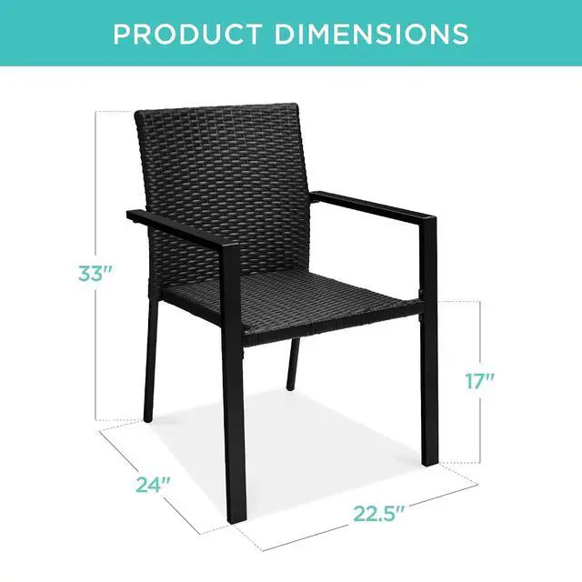 Alt view image 2 of 7 - Set of 2 Stackable Outdoor Wicker Dining Chairs All-Weather Firepit Armchair w/Armrests, Steel Frame for Patio, Deck, Garden, Yard - Black