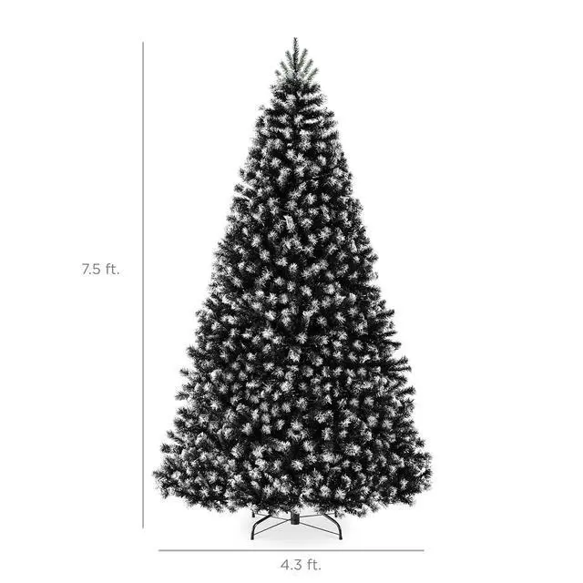 Alt view image 2 of 7 - Artificial Frosted Christmas Tree, 7.5ft Premium Unlit Realistic Spruce Holiday Décor w/Dense Branches, Metal Base - Black Spruce