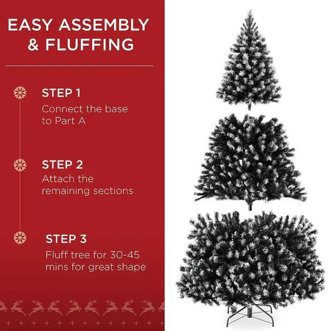 Alt view image 5 of 7 - Artificial Frosted Christmas Tree, 6ft Premium Unlit Realistic Spruce Holiday Décor w/Dense Branches, Metal Base - Black Spruce