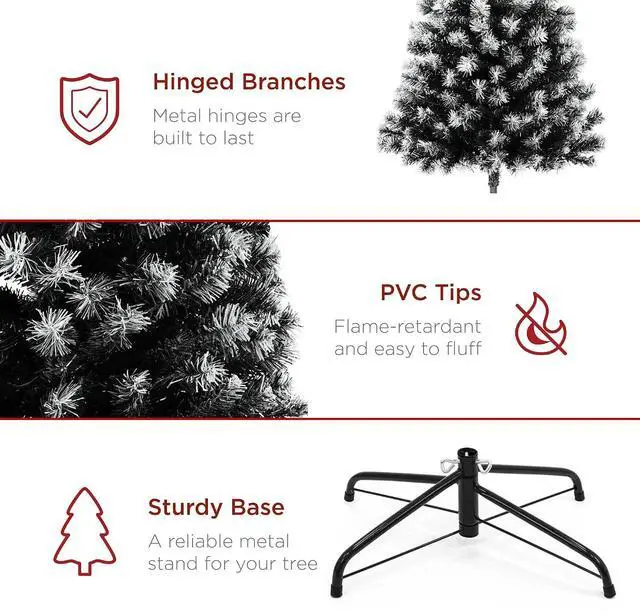 Alt view image 6 of 7 - Artificial Frosted Christmas Tree, 6ft Premium Unlit Realistic Spruce Holiday Décor w/Dense Branches, Metal Base - Black Spruce