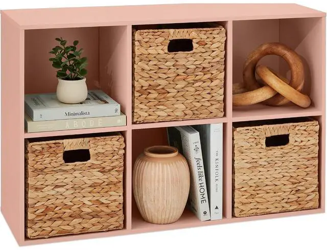 Main image of Best Choice Products Kids Bookcase 6-Cube Storage Organizer, 11in Shelf Opening, Bookshelf, Toy Storage, Customizable w/ 3 Removable Back Panels Light Pink