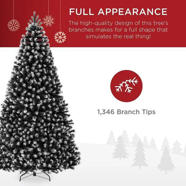 Alt view image 4 of 7 - Artificial Frosted Christmas Tree, 7.5ft Premium Unlit Realistic Spruce Holiday Décor w/Dense Branches, Metal Base - Black Spruce