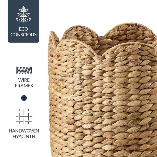 Alt view image 6 of 7 - 3pc Water Hyacinth Scalloped Multipurpose Nesting Baskets, Storage Bin Organization Totes for Living Room, Bedroom, Nursery, Laundry Room - Natural