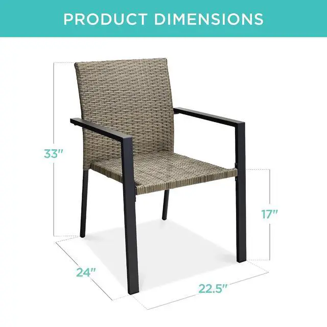 Alt view image 2 of 7 - Set of 2 Stackable Outdoor Wicker Dining Chairs All-Weather Firepit Armchair w/Armrests, Steel Frame for Patio, Deck, Garden, Yard - Taupe