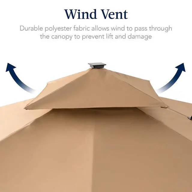 Alt view image 7 of 7 - 9x12ft LED Cantilever Patio Umbrella w/Base Included & 360° Rotation, Large Solar Offset Hanging Outdoor Sun Shade for Deck, Backyard Table w/Stand & Lights Tan