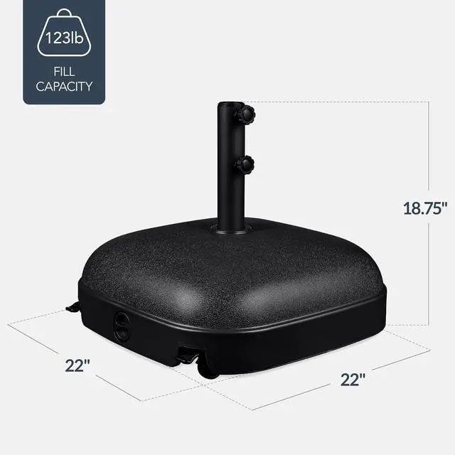 Alt view image 2 of 7 - Best Choice Products 123lb Capacity Fillable Mobile Umbrella Base, Heavy Duty Market Stand for Patio, Deck, Poolside, Easy to move w/ 4 wheels - Dome Square Black