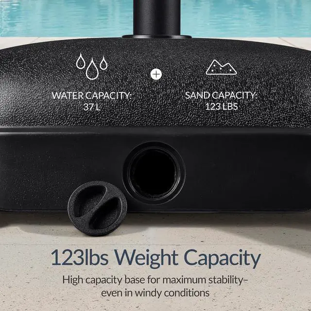 Alt view image 4 of 7 - Best Choice Products 123lb Capacity Fillable Mobile Umbrella Base, Heavy Duty Market Stand for Patio, Deck, Poolside, Easy to move w/ 4 wheels - Dome Square Black