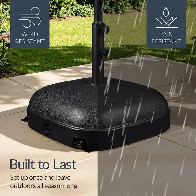 Alt view image 6 of 7 - Best Choice Products 123lb Capacity Fillable Mobile Umbrella Base, Heavy Duty Market Stand for Patio, Deck, Poolside, Easy to move w/ 4 wheels - Dome Square Black