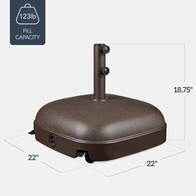 Alt view image 2 of 7 - Best Choice Products 123lb Capacity Fillable Mobile Umbrella Base, Heavy Duty Market Stand for Patio, Deck, Poolside, Easy to move w/ 4 wheels - Dome Square Brown