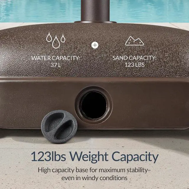Alt view image 4 of 7 - Best Choice Products 123lb Capacity Fillable Mobile Umbrella Base, Heavy Duty Market Stand for Patio, Deck, Poolside, Easy to move w/ 4 wheels - Dome Square Brown