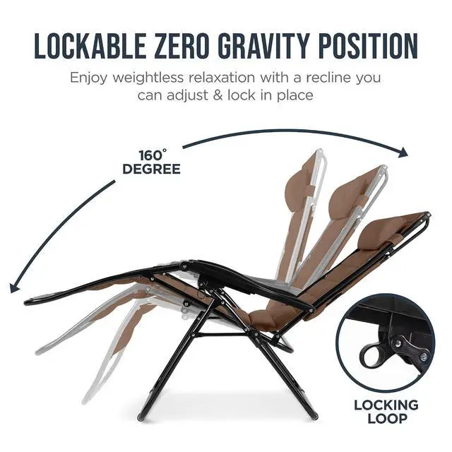 Alt view image 7 of 7 - Oversized Padded Zero Gravity Chair w/Canopy Headrest Cup Holder Side Tray, Folding Outdoor Patio Recliner Lounger - Brown