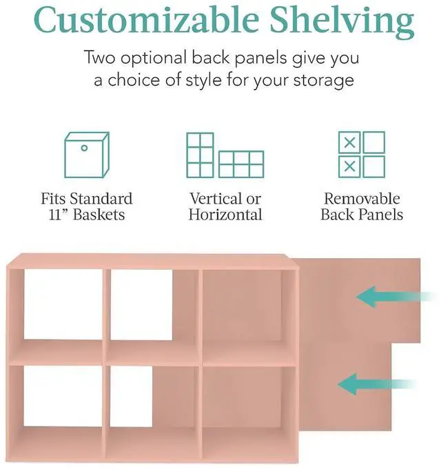 Alt view image 3 of 7 - Best Choice Products Kids Bookcase 6-Cube Storage Organizer, 11in Shelf Opening, Bookshelf, Toy Storage, Customizable w/ 3 Removable Back Panels Light Pink
