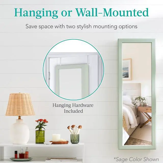 Alt view image 2 of 7 - LED Mirror Jewelry Cabinet, Tall Lockable Wall or Door Mounted Jewelry Armoire Organizer with Mirror, 2 Drawers, Lock, Cosmetic Tray, Shelves - White