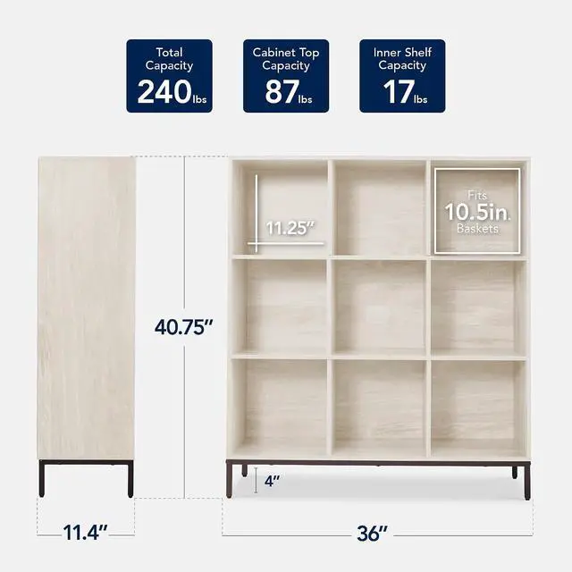 Alt view image 2 of 7 - Best Choice Products 9-Cube Bookshelf, 3-Tier Wood Storage Bookcase W/Legs, 11in Shelf Opening, Cube Organizer, Living Room, Office, Nursery - Whitewash