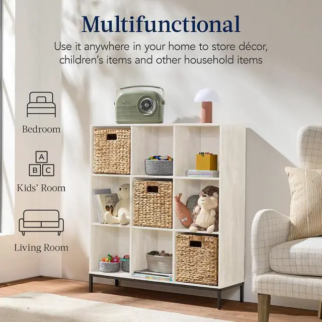 Alt view image 4 of 7 - Best Choice Products 9-Cube Bookshelf, 3-Tier Wood Storage Bookcase W/Legs, 11in Shelf Opening, Cube Organizer, Living Room, Office, Nursery - Whitewash