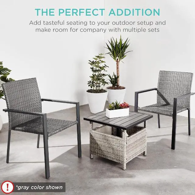 Alt view image 6 of 7 - Set of 2 Stackable Outdoor Wicker Dining Chairs All-Weather Firepit Armchair w/Armrests, Steel Frame for Patio, Deck, Garden, Yard - Natural