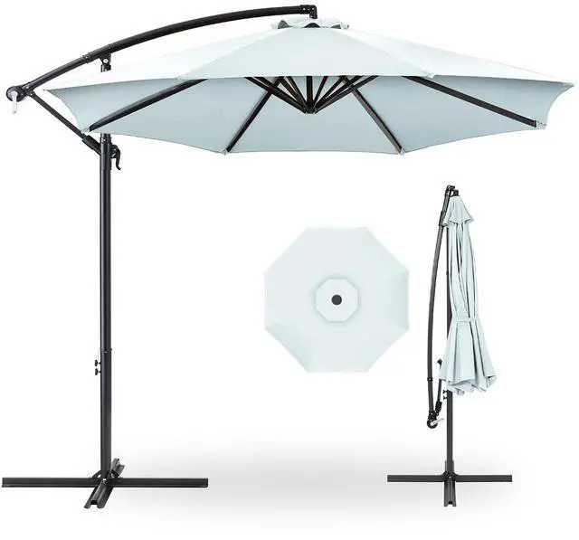 Main image of 10ft Offset Cantilever Hanging Market Patio Umbrella, 8 Sturdy Ribs, Easy Adjustment - Baby Blue