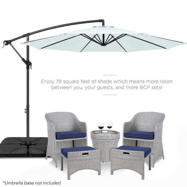 Alt view image 2 of 7 - 10ft Offset Cantilever Hanging Market Patio Umbrella, 8 Sturdy Ribs, Easy Adjustment - Baby Blue