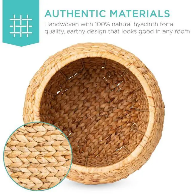 Alt view image 4 of 7 - Vintage Multipurpose Hyacinth Storage Basket, Plant Décor, Handwoven Organizer Tote for Bedroom, Living Room, Bathroom, w/Lid - Natural