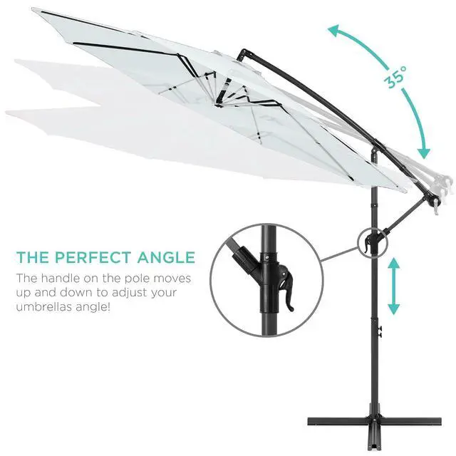 Alt view image 4 of 7 - 10ft Offset Cantilever Hanging Market Patio Umbrella, 8 Sturdy Ribs, Easy Adjustment - Baby Blue