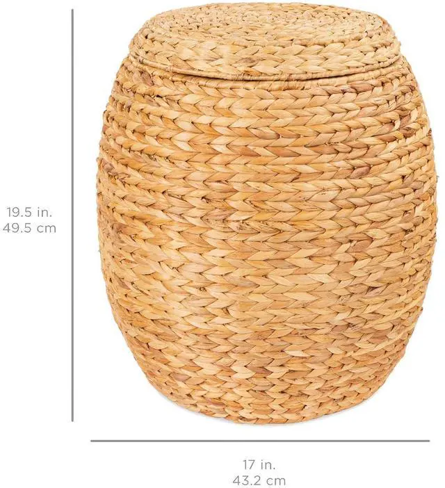 Alt view image 7 of 7 - Vintage Multipurpose Hyacinth Storage Basket, Plant Décor, Handwoven Organizer Tote for Bedroom, Living Room, Bathroom, w/Lid - Natural