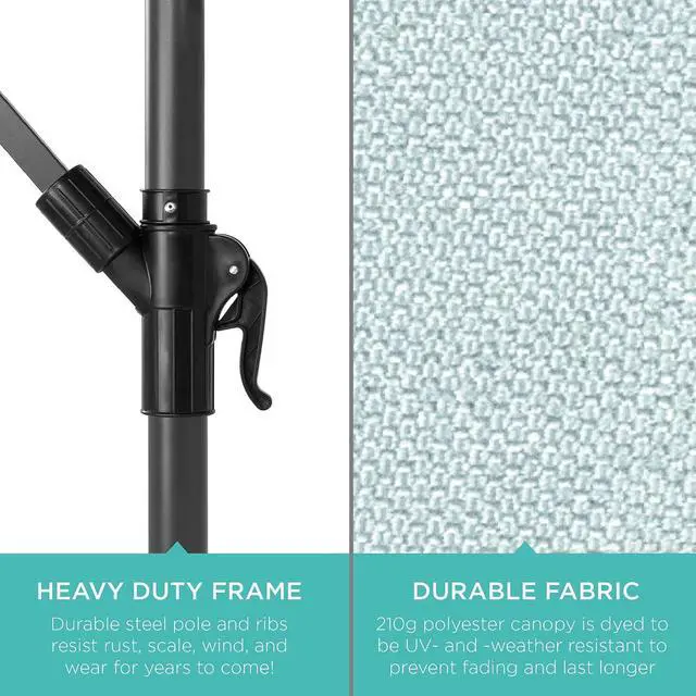 Alt view image 6 of 7 - 10ft Offset Cantilever Hanging Market Patio Umbrella, 8 Sturdy Ribs, Easy Adjustment - Baby Blue