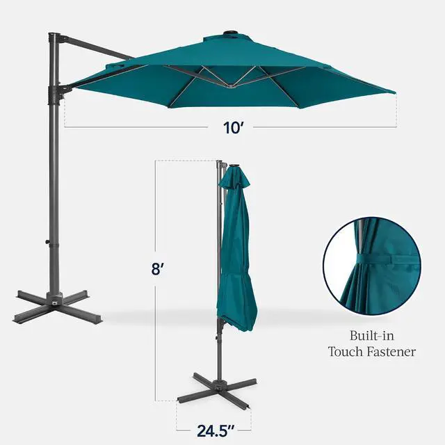 Alt view image 2 of 7 - 10ft Offset Cantilever Hanging Market Patio Umbrella, Smooth 360° Rotation, 8 Sturdy Ribs, Easy Adjustment - Cerulean