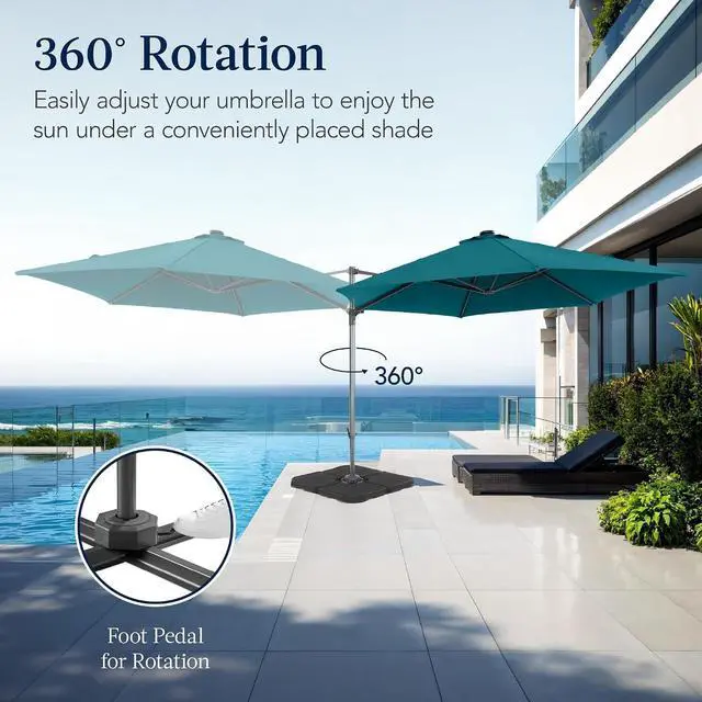 Alt view image 3 of 7 - 10ft Offset Cantilever Hanging Market Patio Umbrella, Smooth 360° Rotation, 8 Sturdy Ribs, Easy Adjustment - Cerulean
