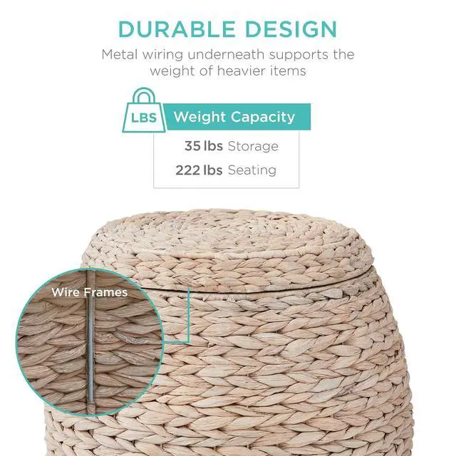 Alt view image 3 of 7 - Multipurpose Hyacinth Storage Basket, Plant Décor, Handwoven Organizer Tote for Bedroom, Living Room, Nursery, w/Lid - Whitewash