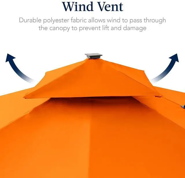 Alt view image 7 of 7 - 9x12ft LED Cantilever Patio Umbrella w/Base Included & 360° Rotation, Large Solar Offset Hanging Outdoor Sun Shade for Deck, Backyard Table w/Stand & Lights Orange