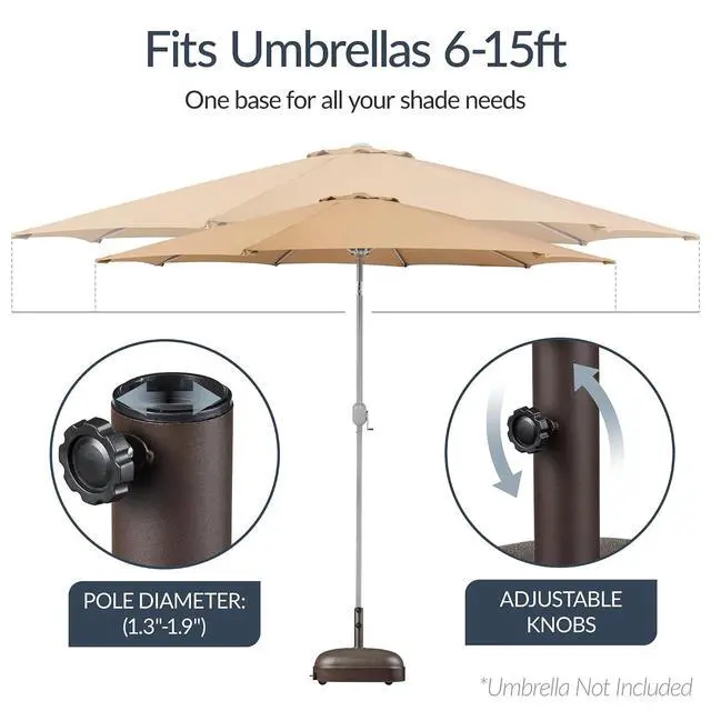 Alt view image 5 of 7 - Best Choice Products 123lb Capacity Fillable Mobile Umbrella Base, Heavy Duty Market Stand for Patio, Deck, Poolside, Easy to move w/ 4 wheels - Dome Square Brown