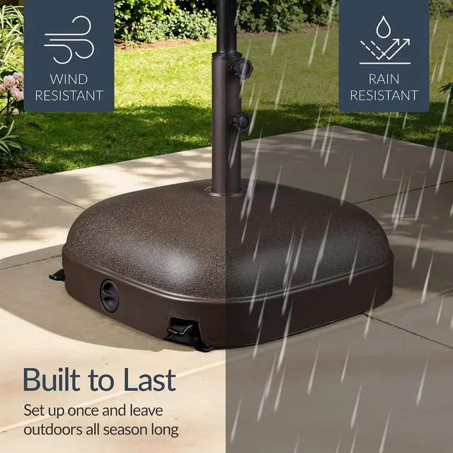Alt view image 6 of 7 - Best Choice Products 123lb Capacity Fillable Mobile Umbrella Base, Heavy Duty Market Stand for Patio, Deck, Poolside, Easy to move w/ 4 wheels - Dome Square Brown
