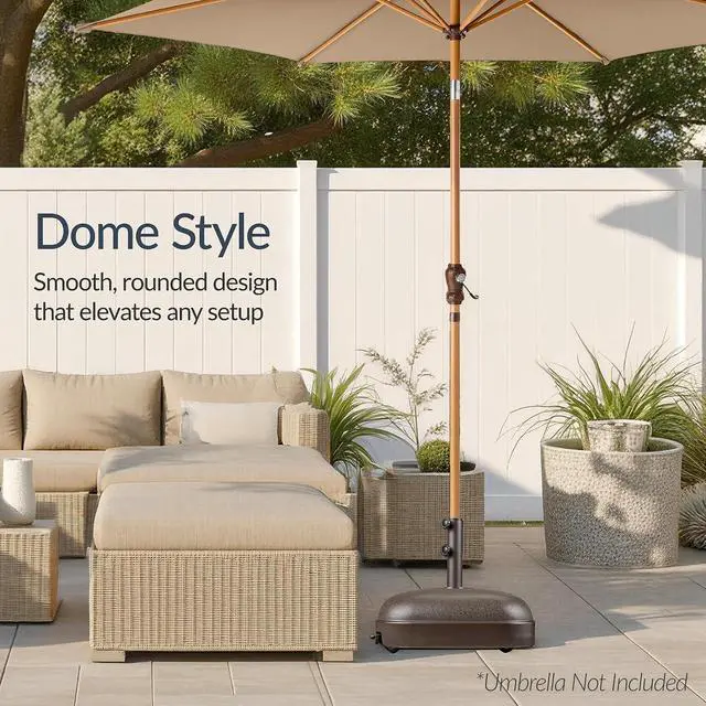 Alt view image 7 of 7 - Best Choice Products 123lb Capacity Fillable Mobile Umbrella Base, Heavy Duty Market Stand for Patio, Deck, Poolside, Easy to move w/ 4 wheels - Dome Square Brown