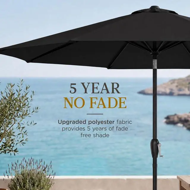 Alt view image 5 of 7 - 9ft Commercial Grade Patio Umbrella, 5-Year Fade Resistant 260 GSM Polyester Canopy, Rustproof Aluminum Frame, Smooth Tilt & Crank for Patio, Restaurant, Pool & Deck - Black