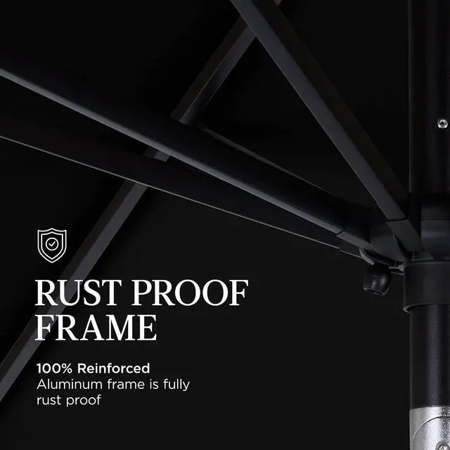 Alt view image 6 of 7 - 9ft Commercial Grade Patio Umbrella, 5-Year Fade Resistant 260 GSM Polyester Canopy, Rustproof Aluminum Frame, Smooth Tilt & Crank for Patio, Restaurant, Pool & Deck - Black