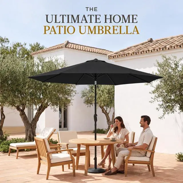 Alt view image 4 of 7 - 9ft Commercial Grade Patio Umbrella, 5-Year Fade Resistant 260 GSM Polyester Canopy, Rustproof Aluminum Frame, Smooth Tilt & Crank for Patio, Restaurant, Pool & Deck - Black