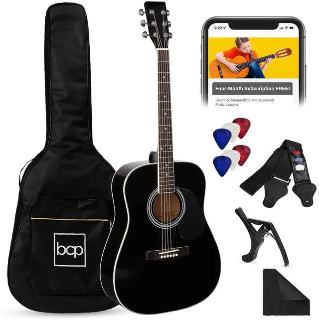 Main image of 41in Full Size Beginner All Wood Acoustic Guitar Starter Set w/Gig Bag, Strap, Capo, Strings, Picks - Black