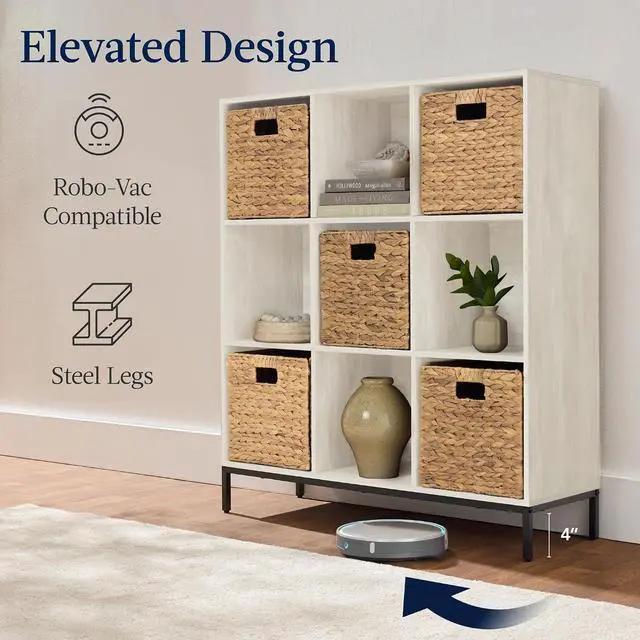 Alt view image 6 of 7 - Best Choice Products 9-Cube Bookshelf, 3-Tier Wood Storage Bookcase W/Legs, 11in Shelf Opening, Cube Organizer, Living Room, Office, Nursery - Whitewash