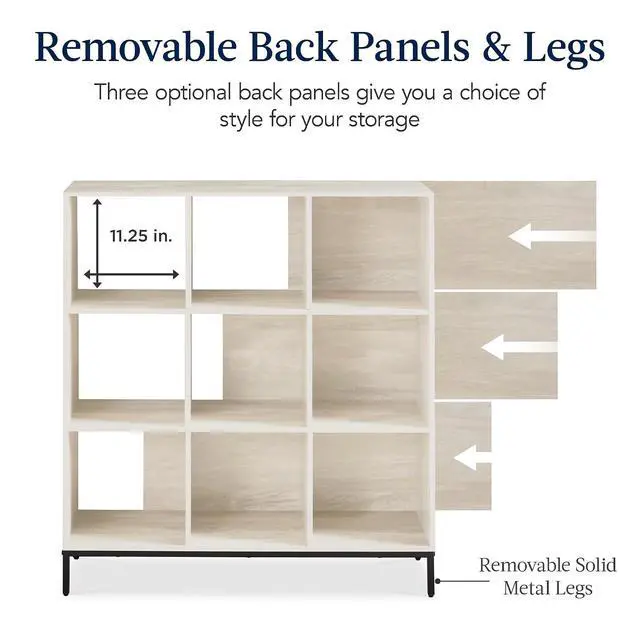 Alt view image 7 of 7 - Best Choice Products 9-Cube Bookshelf, 3-Tier Wood Storage Bookcase W/Legs, 11in Shelf Opening, Cube Organizer, Living Room, Office, Nursery - Whitewash